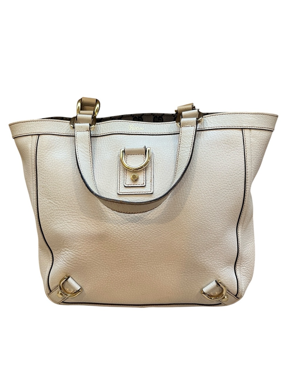 Gucci White Leather Abby D Ring Tote Bag Gold Hardware Authentic